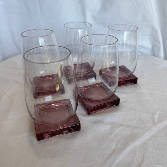 Wine glasses with Square Purple Base Set of 5 - Picture 1 of 7